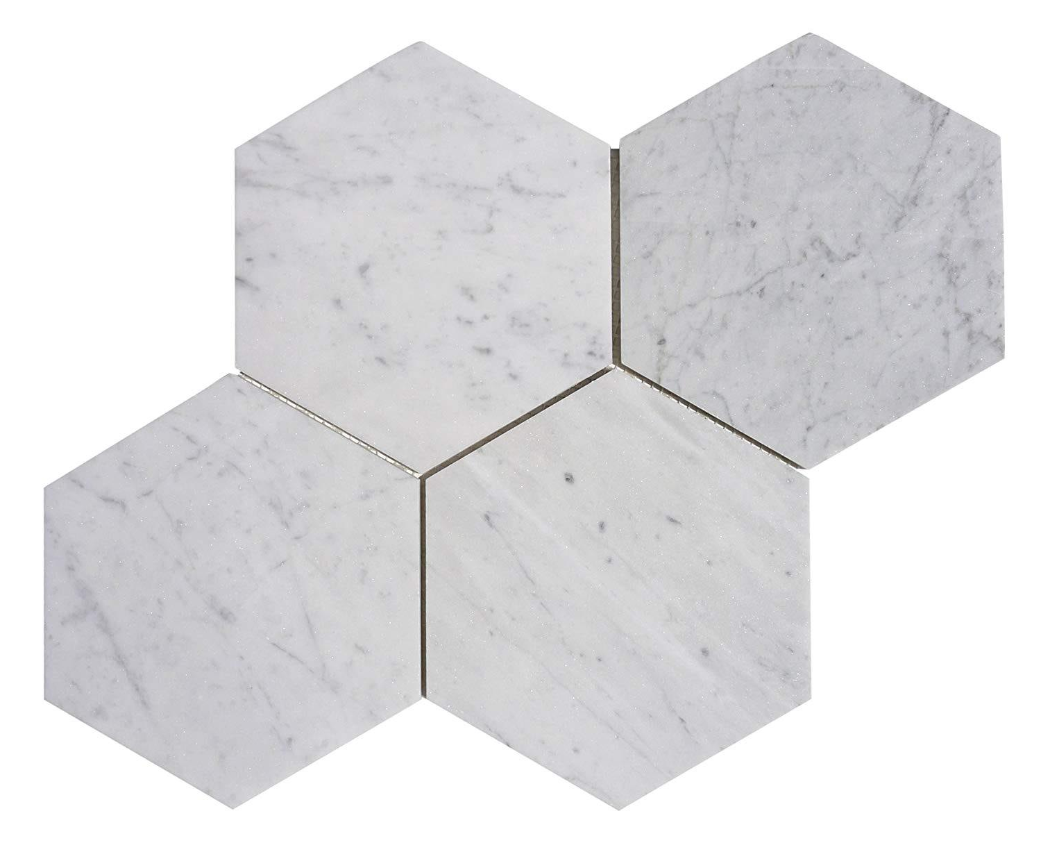 Carrara White Marble Polished 6" Hexagon Tile-Marble Tile-American Tile Depot