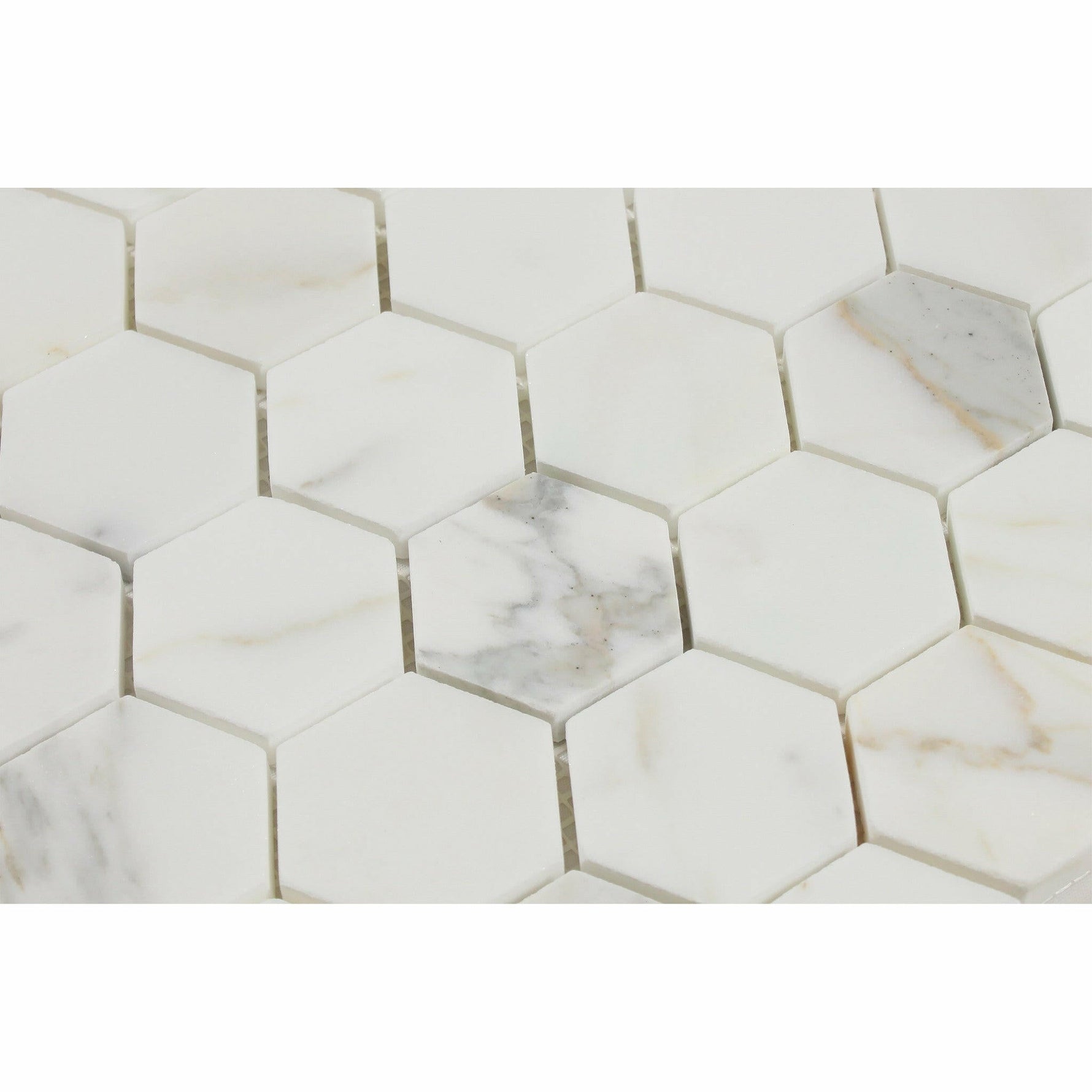 Calacatta Gold Marble Honed 2" Hexagon Mosaic Tile-Marble Mosaic-American Tile Depot