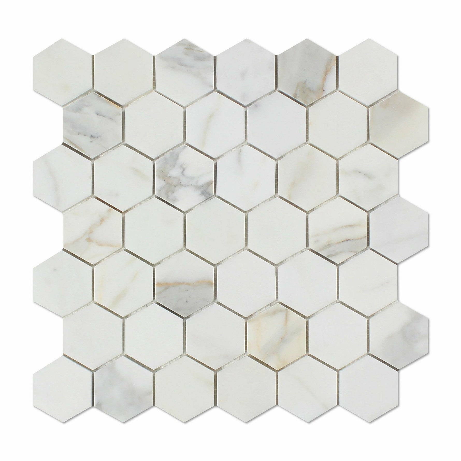 Calacatta Gold Marble Honed 2" Hexagon Mosaic Tile-Marble Mosaic-American Tile Depot