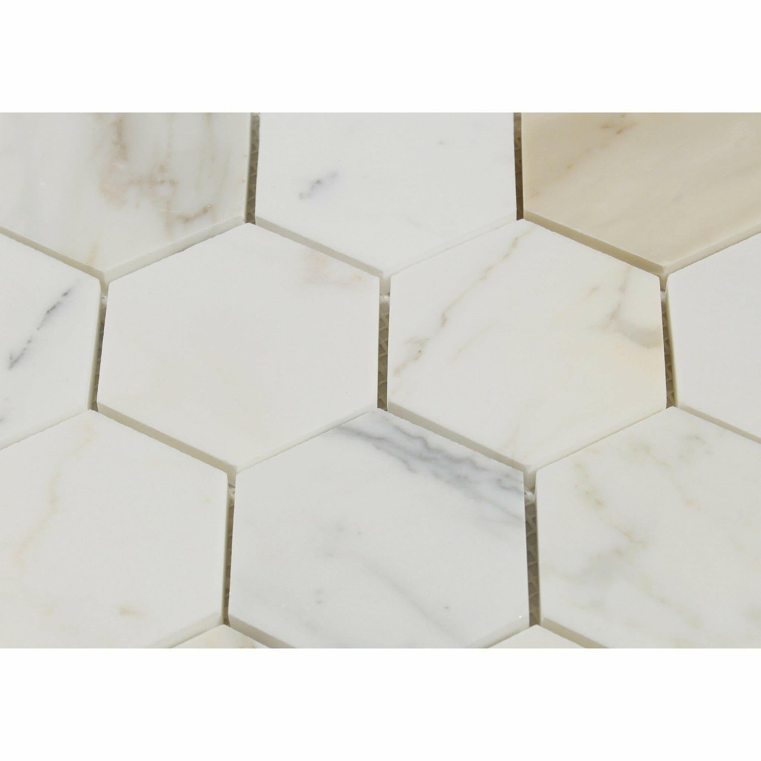 Calacatta Gold Marble Honed 3" Hexagon Mosaic Tile-Marble Mosaic-American Tile Depot