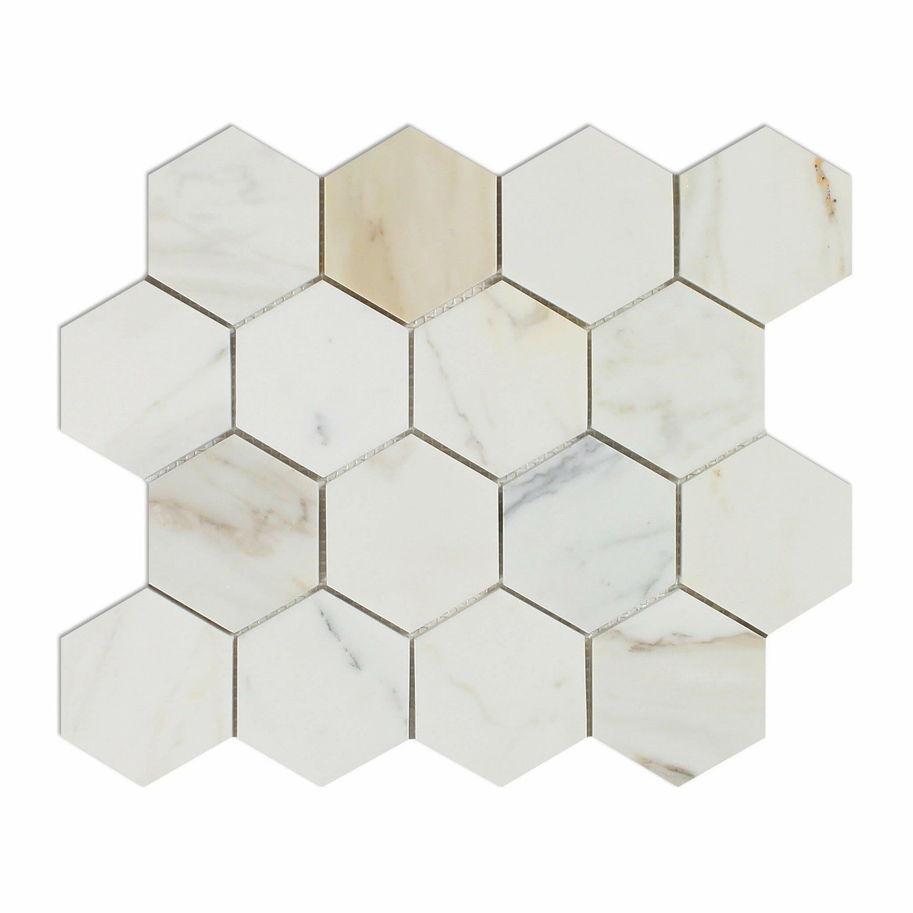 Calacatta Gold Marble Honed 3" Hexagon Mosaic Tile-Marble Mosaic-American Tile Depot