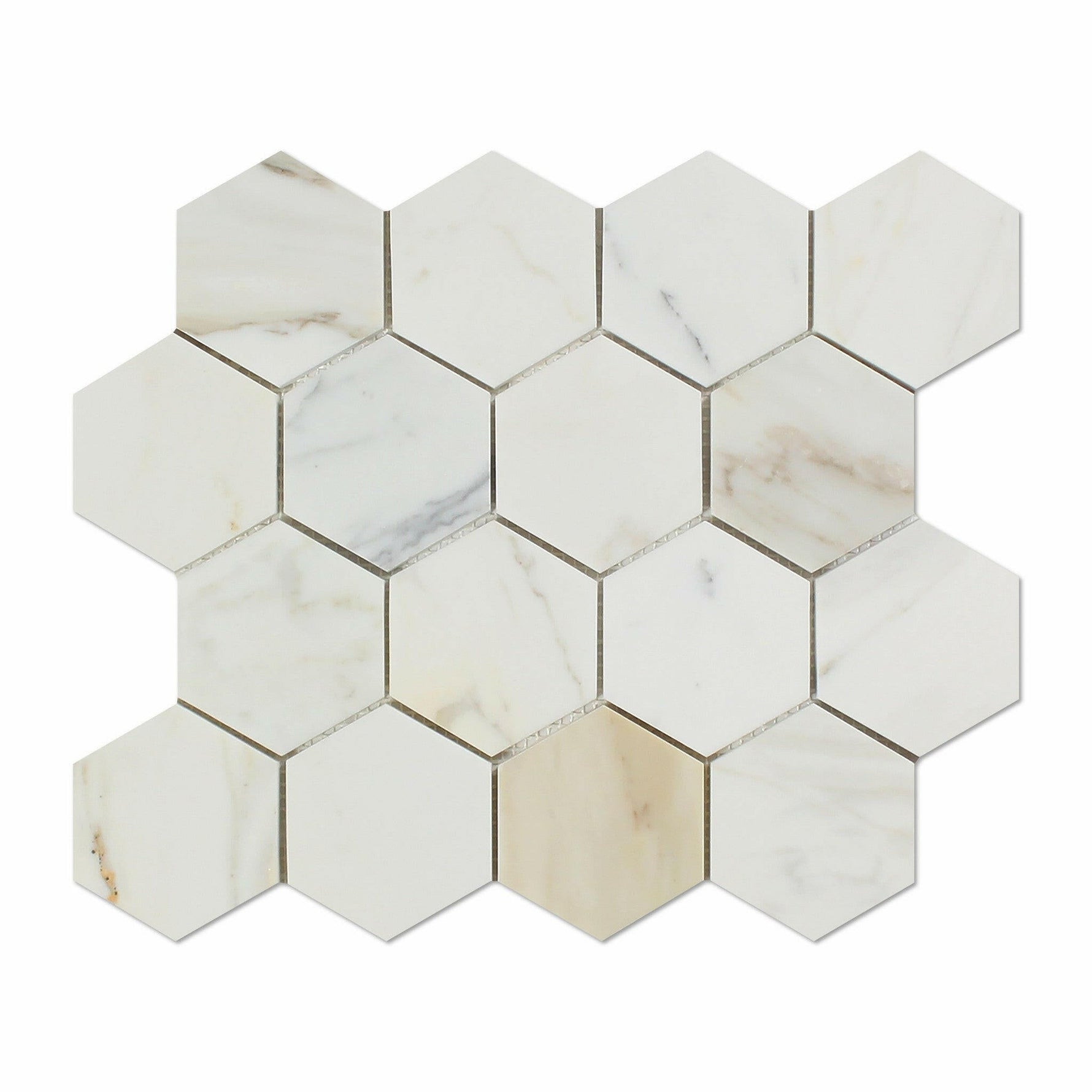 Calacatta Gold Marble Honed 3" Hexagon Mosaic Tile-Marble Mosaic-American Tile Depot