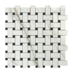 Calacatta Gold Marble Honed Basketweave Mosaic Tile w/ Black Dots-Marble Mosaic-American Tile Depot