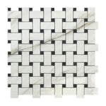 Calacatta Gold Marble Honed Basketweave Mosaic Tile w/ Black Dots-Marble Mosaic-American Tile Depot