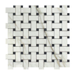 Calacatta Gold Marble Honed Basketweave Mosaic Tile w/ Black Dots-Marble Mosaic-American Tile Depot