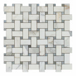 Calacatta Gold Marble Honed Basketweave Mosaic Tile w/ Blue-Gray Dots-Marble Mosaic-American Tile Depot