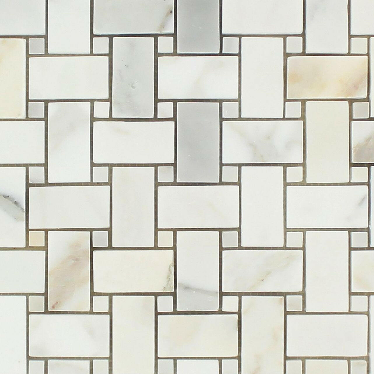 Calacatta Gold Marble Honed Basketweave Mosaic Tile w/ Calacatta Gold Dots-Marble Mosaic-American Tile Depot