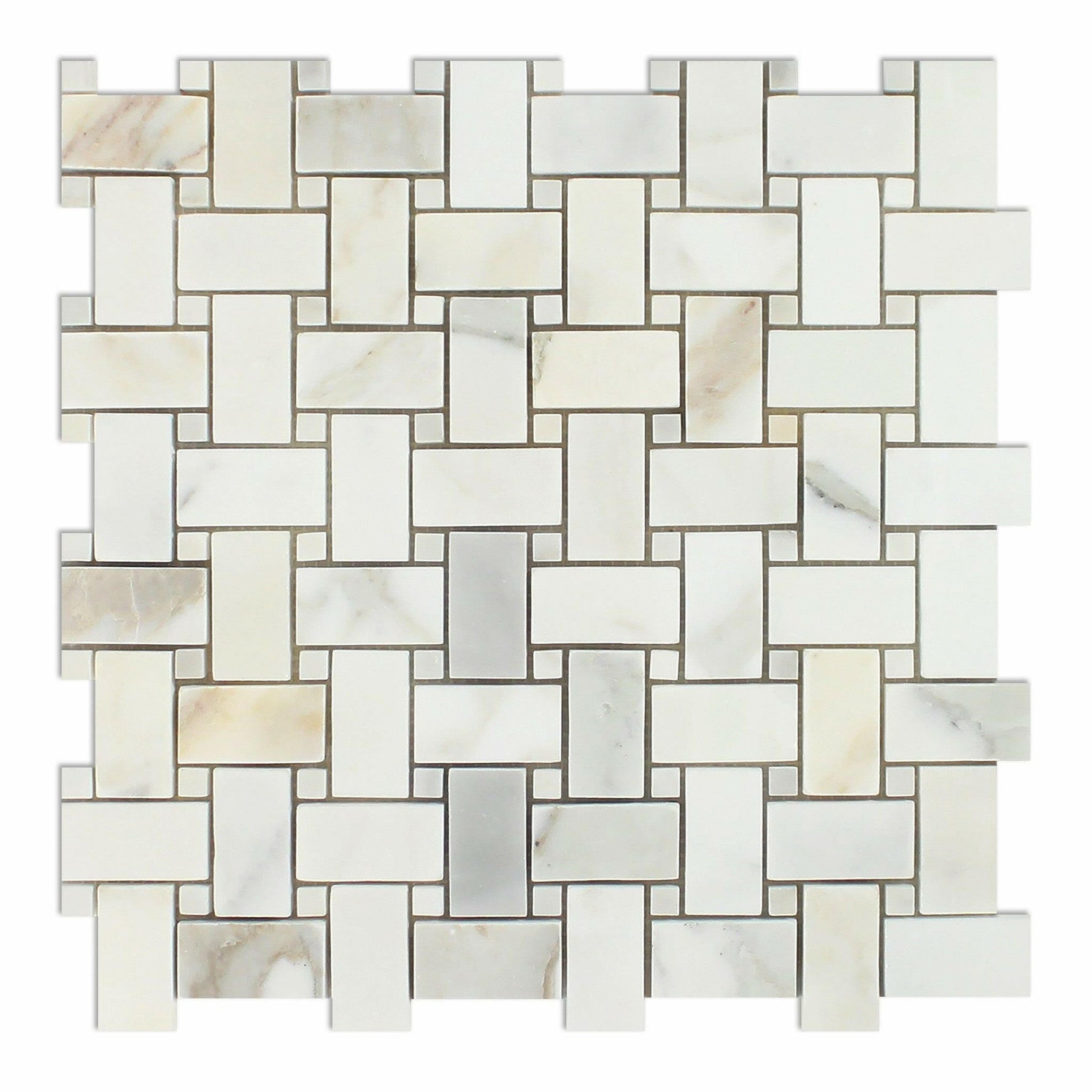 Calacatta Gold Marble Honed Basketweave Mosaic Tile w/ Calacatta Gold Dots-Marble Mosaic-American Tile Depot