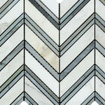 Calacatta Gold Marble Honed Large Chevron Mosaic Tile w / Blue - Gray Dots Marble Strips-Marble Mosaic-American Tile Depot