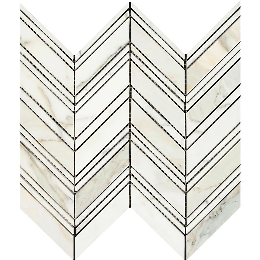 Calacatta Gold Marble Honed Large Chevron Mosaic Tile w / Calacatta Dots Marble Strips-Marble Mosaic-American Tile Depot