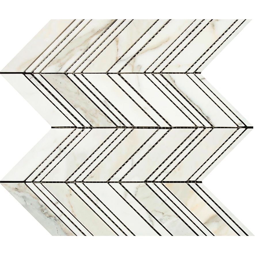 Calacatta Gold Marble Honed Large Chevron Mosaic Tile w / Calacatta Dots Marble Strips-Marble Mosaic-American Tile Depot