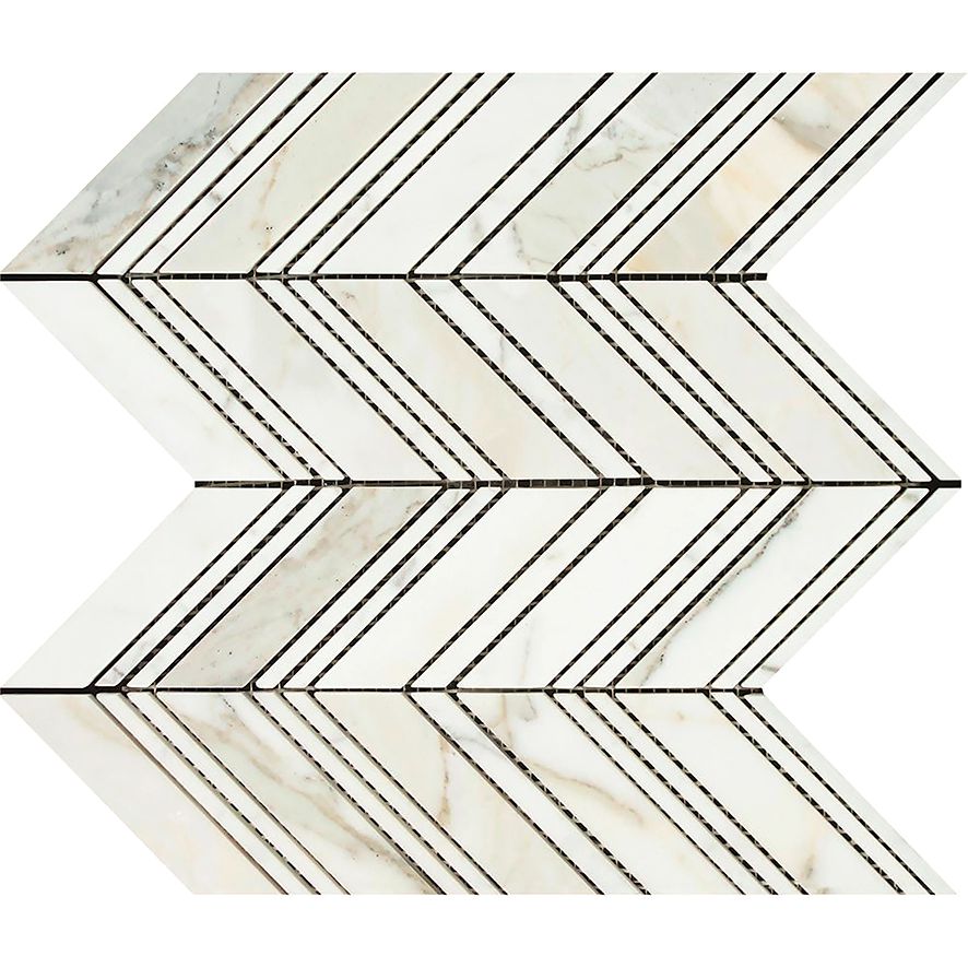 Calacatta Gold Marble Honed Large Chevron Mosaic Tile w / Calacatta Dots Marble Strips-Marble Mosaic-American Tile Depot