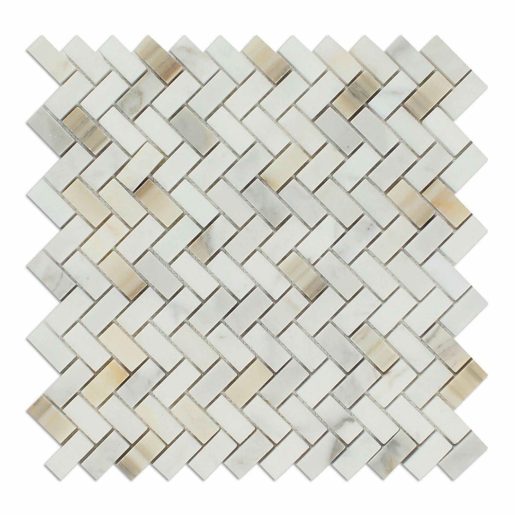 Calacatta Gold Marble Honed Mini Herringbone Mosaic Tile-Marble Mosaic-American Tile Depot