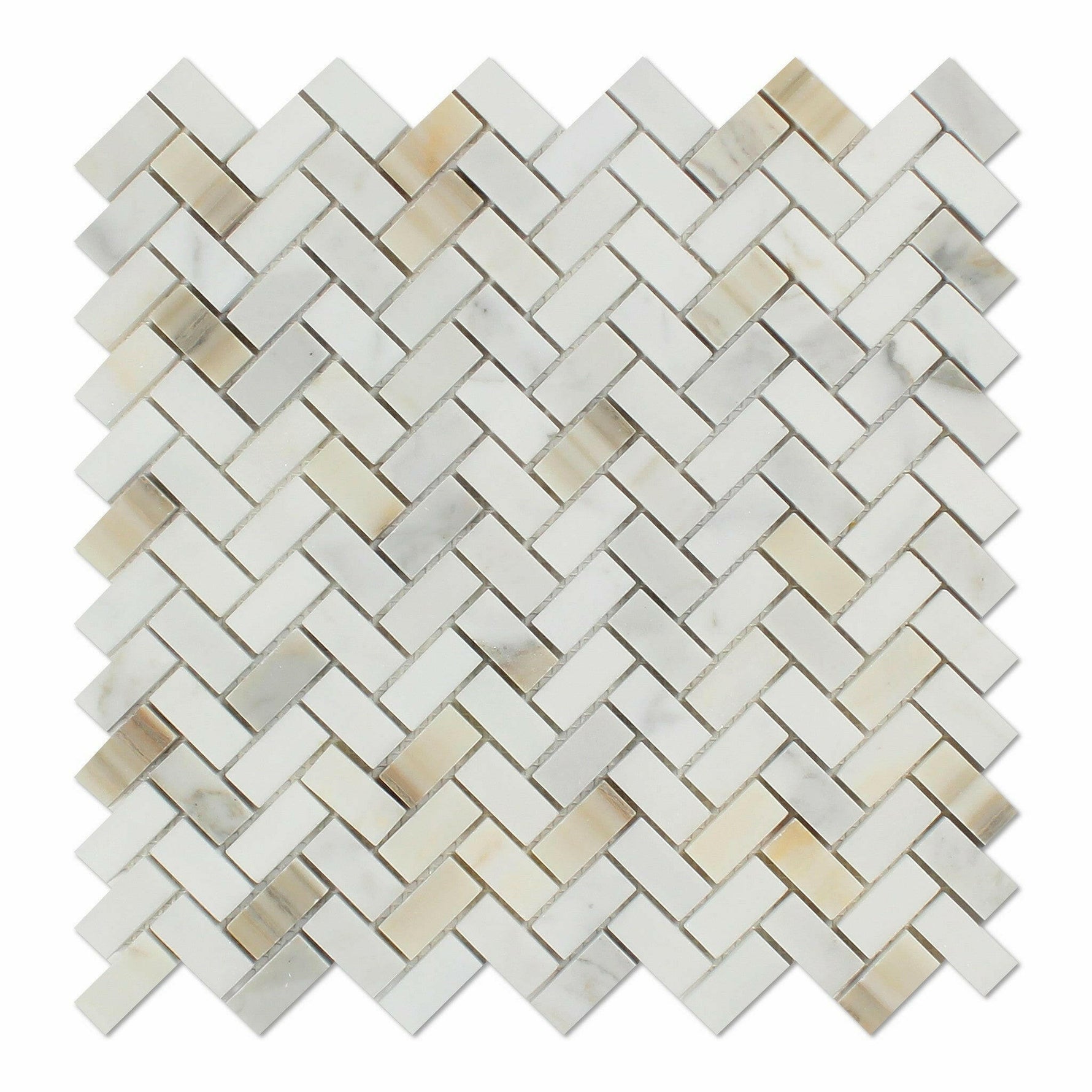 Calacatta Gold Marble Honed Mini Herringbone Mosaic Tile-Marble Mosaic-American Tile Depot