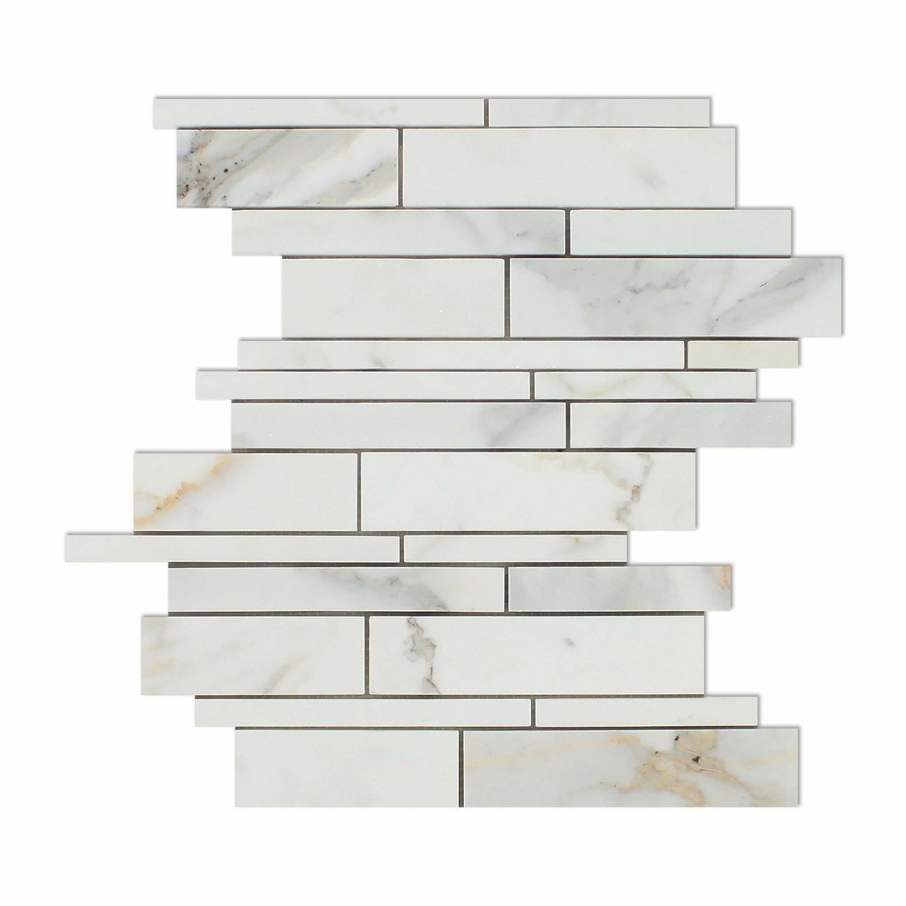 Calacatta Gold Marble Honed Random Strip Mosaic Tile-Marble Mosaic-American Tile Depot