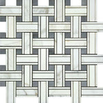 Calacatta Gold Marble Honed Triple Weave Mosaic Tile w / Blue Gray Dots-Marble Mosaic-American Tile Depot