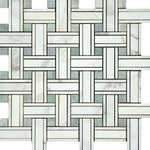 Calacatta Gold Marble Honed Triple Weave Mosaic Tile w / Ming Green Dots-Marble Mosaic-American Tile Depot