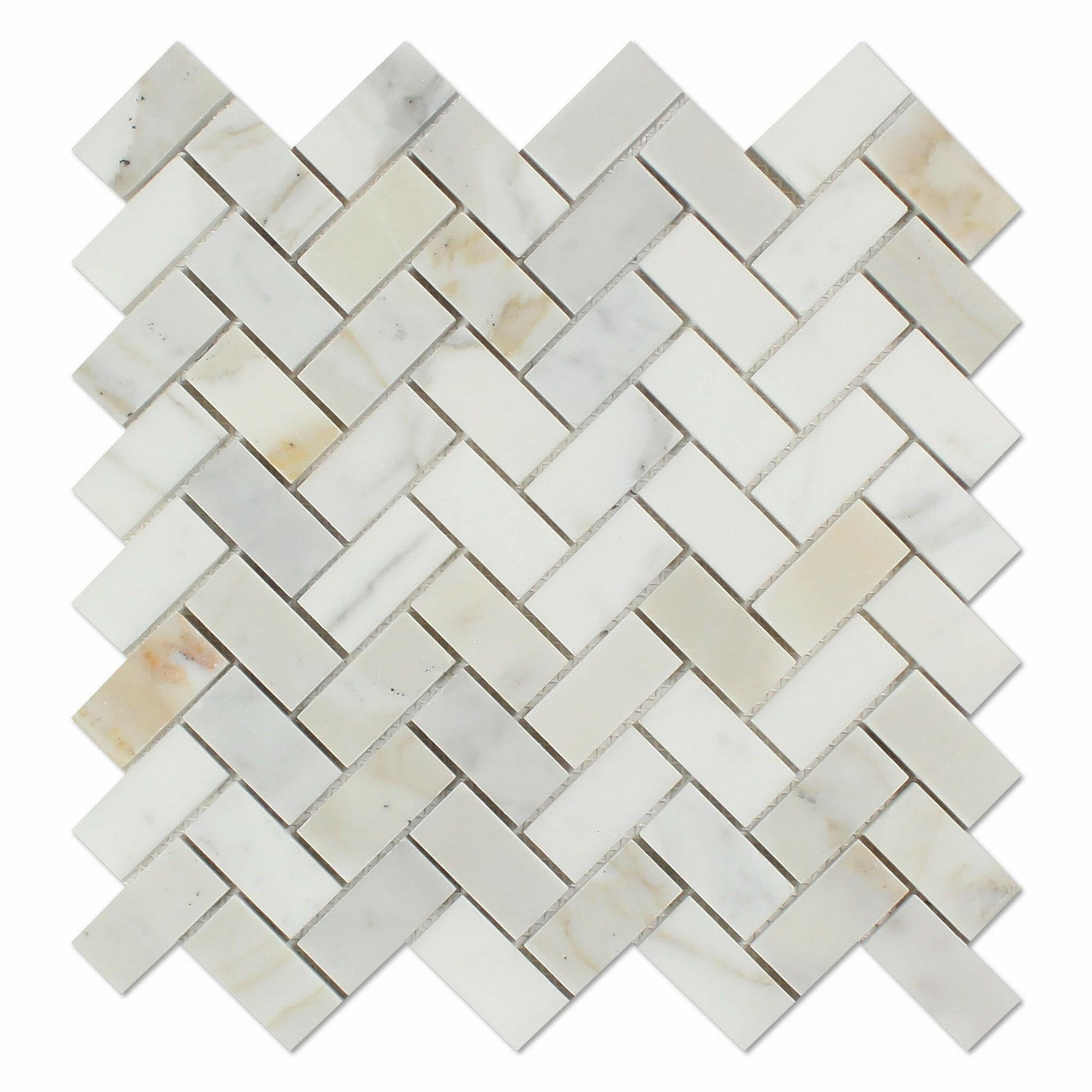 Calacatta Gold Marble Polished 1 x 2 Herringbone Mosaic Tile-Marble Mosaic-American Tile Depot