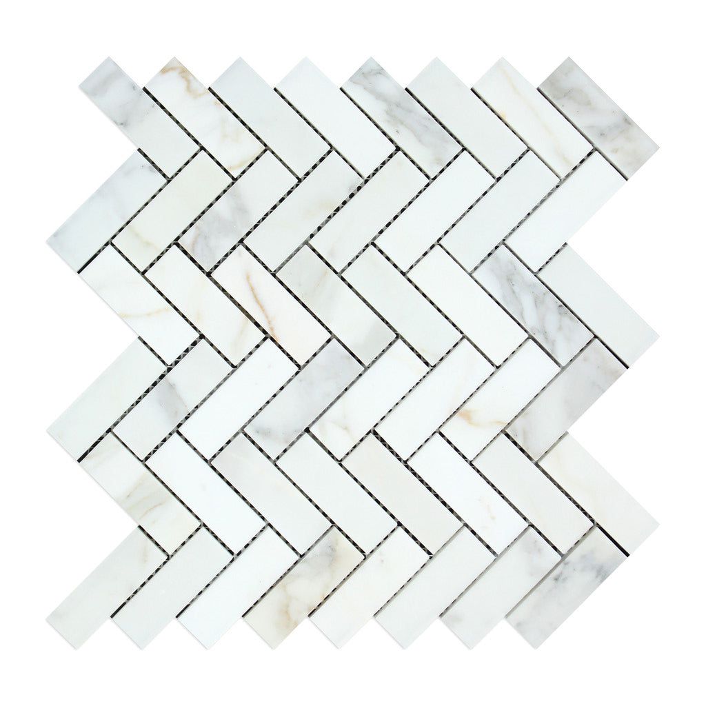 Calacatta Gold Marble Polished 1 x 3 Herringbone Mosaic Tile-Marble Mosaic-American Tile Depot