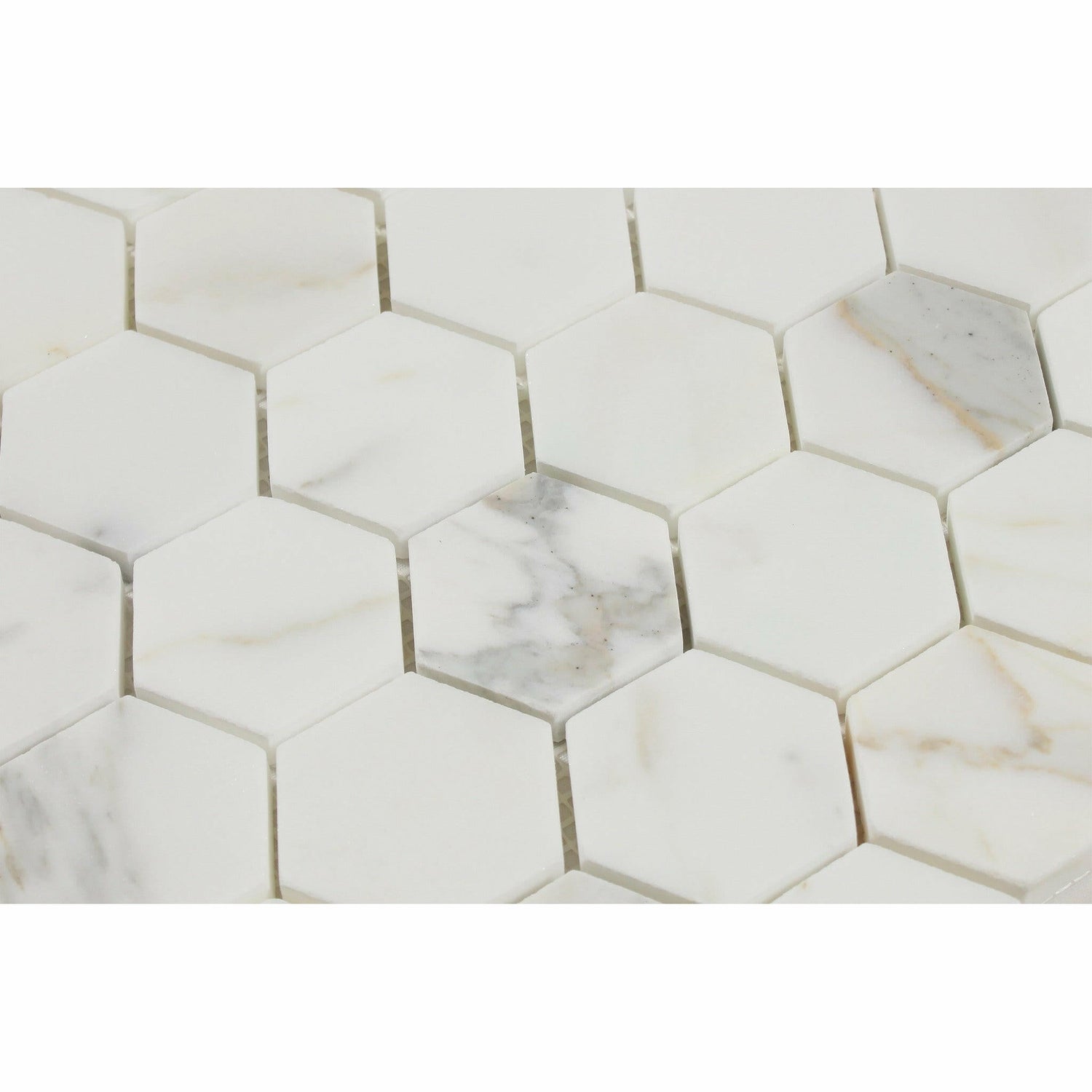 Calacatta Gold Marble Polished 2" Hexagon Mosaic Tile-Marble Mosaic-American Tile Depot