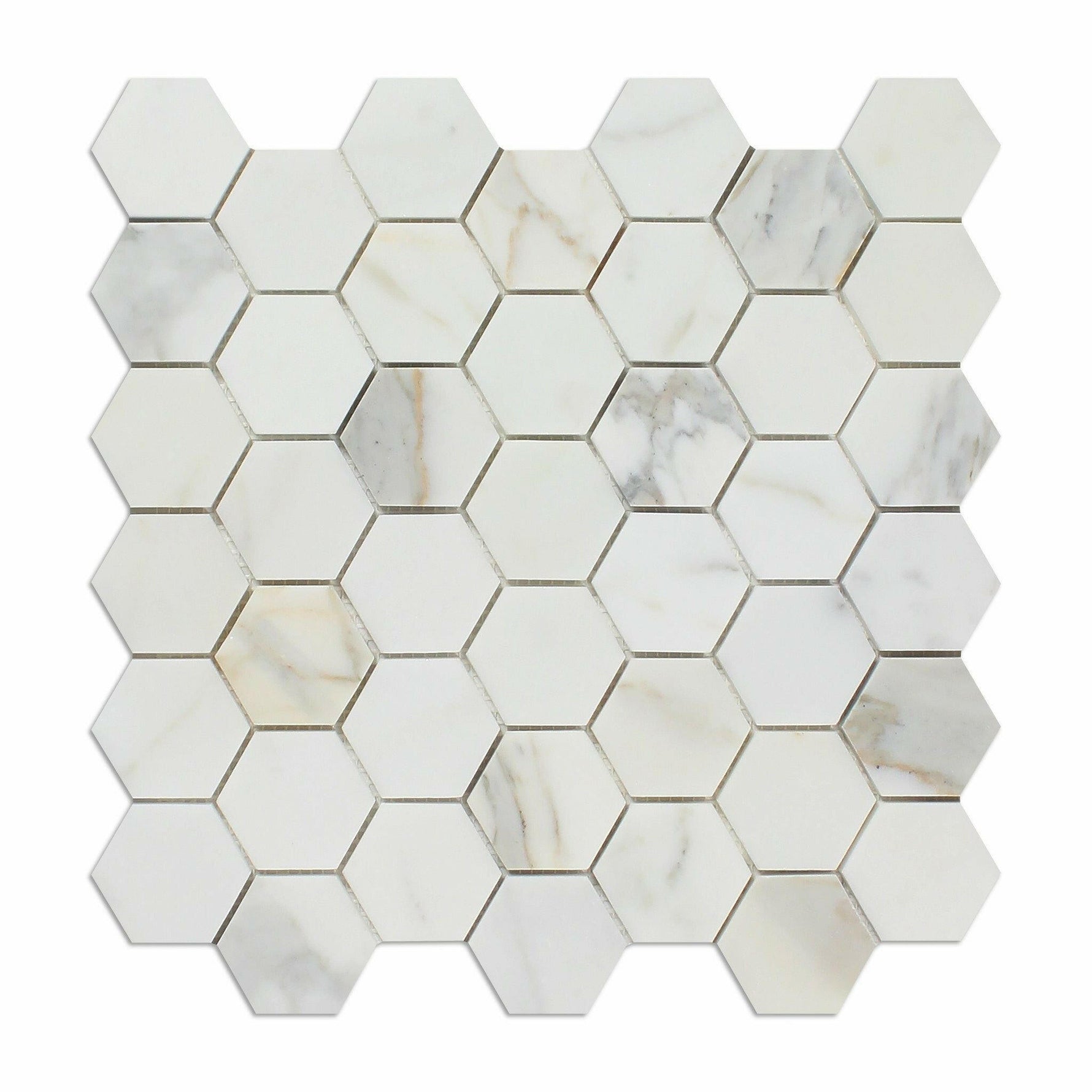 Calacatta Gold Marble Polished 2" Hexagon Mosaic Tile-Marble Mosaic-American Tile Depot