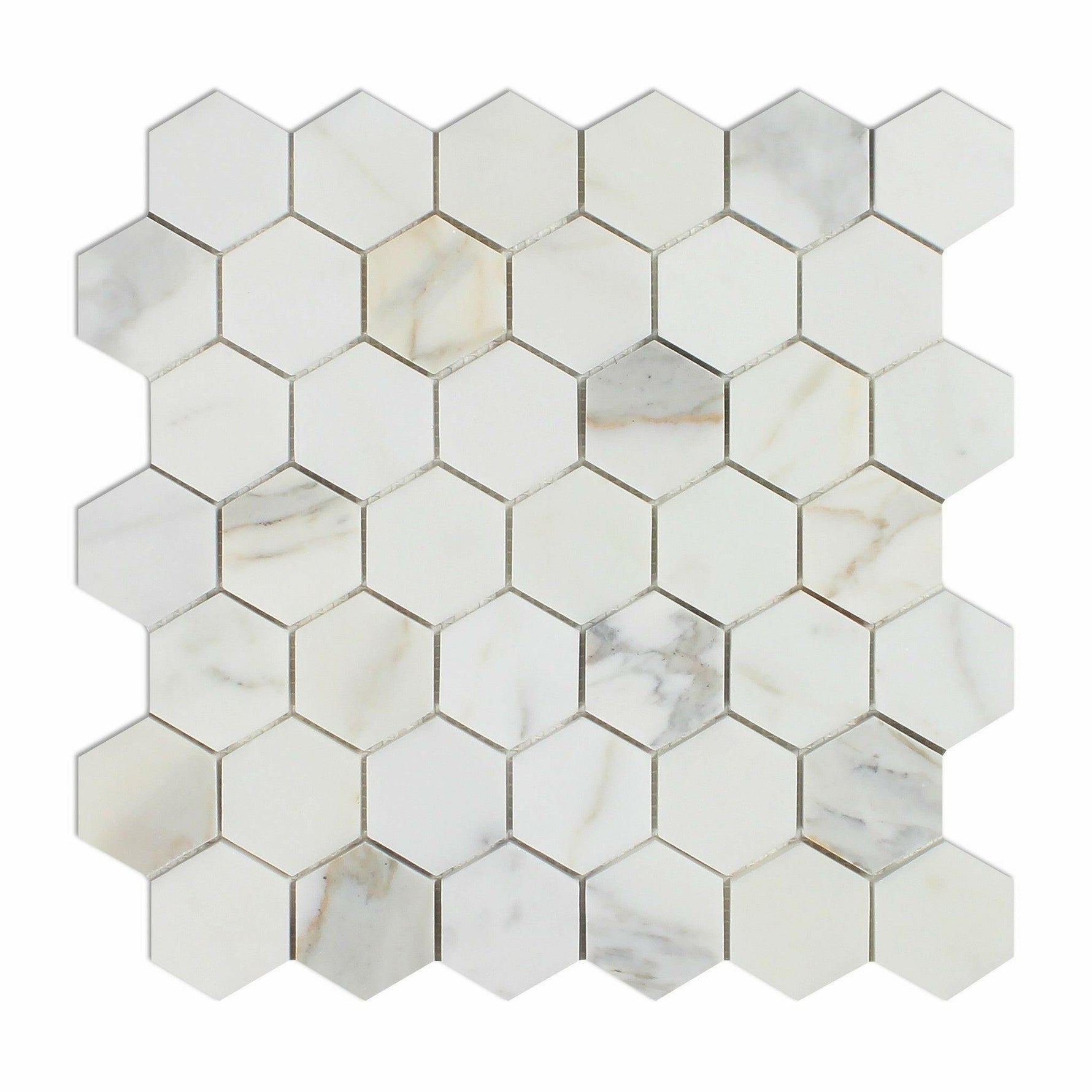 Calacatta Gold Marble Polished 2" Hexagon Mosaic Tile-Marble Mosaic-American Tile Depot