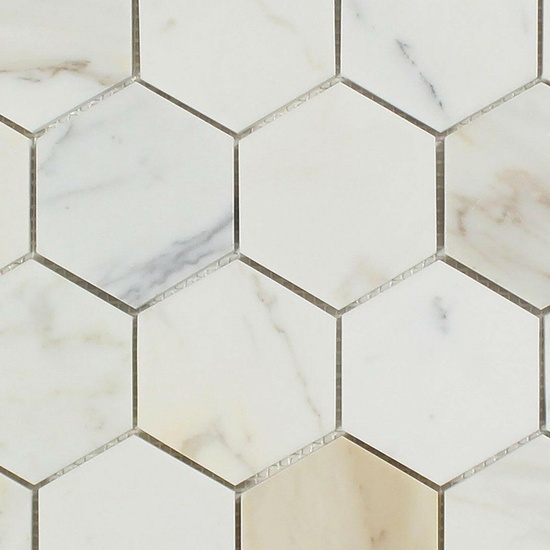 Calacatta Gold Marble Polished 3" Hexagon Mosaic Tile-Marble Mosaic-American Tile Depot