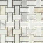 Calacatta Gold Marble Polished Basketweave Mosaic Tile w/ Calacatta Gold Dots-Marble Mosaic-American Tile Depot