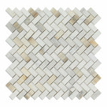 Calacatta Gold Marble Polished Mini Herringbone Mosaic Tile-Marble Mosaic-American Tile Depot