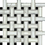 Calacatta Gold Marble Polished Triple Weave Mosaic Tile w / Black Dots-Marble Mosaic-American Tile Depot