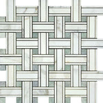 Calacatta Gold Marble Polished Triple Weave Mosaic Tile w / Ming Green Dots-Marble Mosaic-American Tile Depot