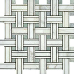 Calacatta Gold Marble Polished Triple Weave Mosaic Tile w / Ming Green Dots-Marble Mosaic-American Tile Depot