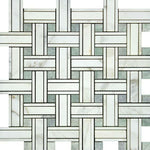 Calacatta Gold Marble Polished Triple Weave Mosaic Tile w / Ming Green Dots-Marble Mosaic-American Tile Depot