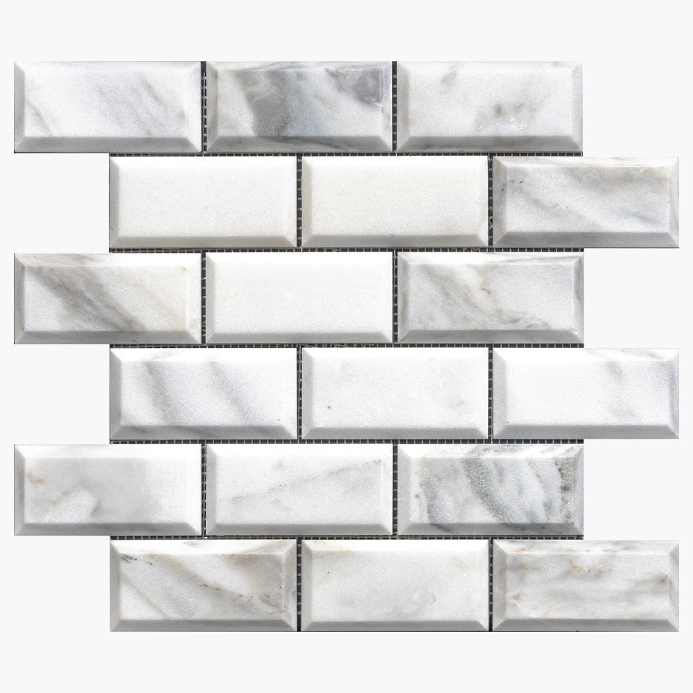 Sample of 2 X 4 Calacatta Oliva Marble Honed & Beveled Brick Mosaic Tile-Marble Mosaic-American Tile Depot