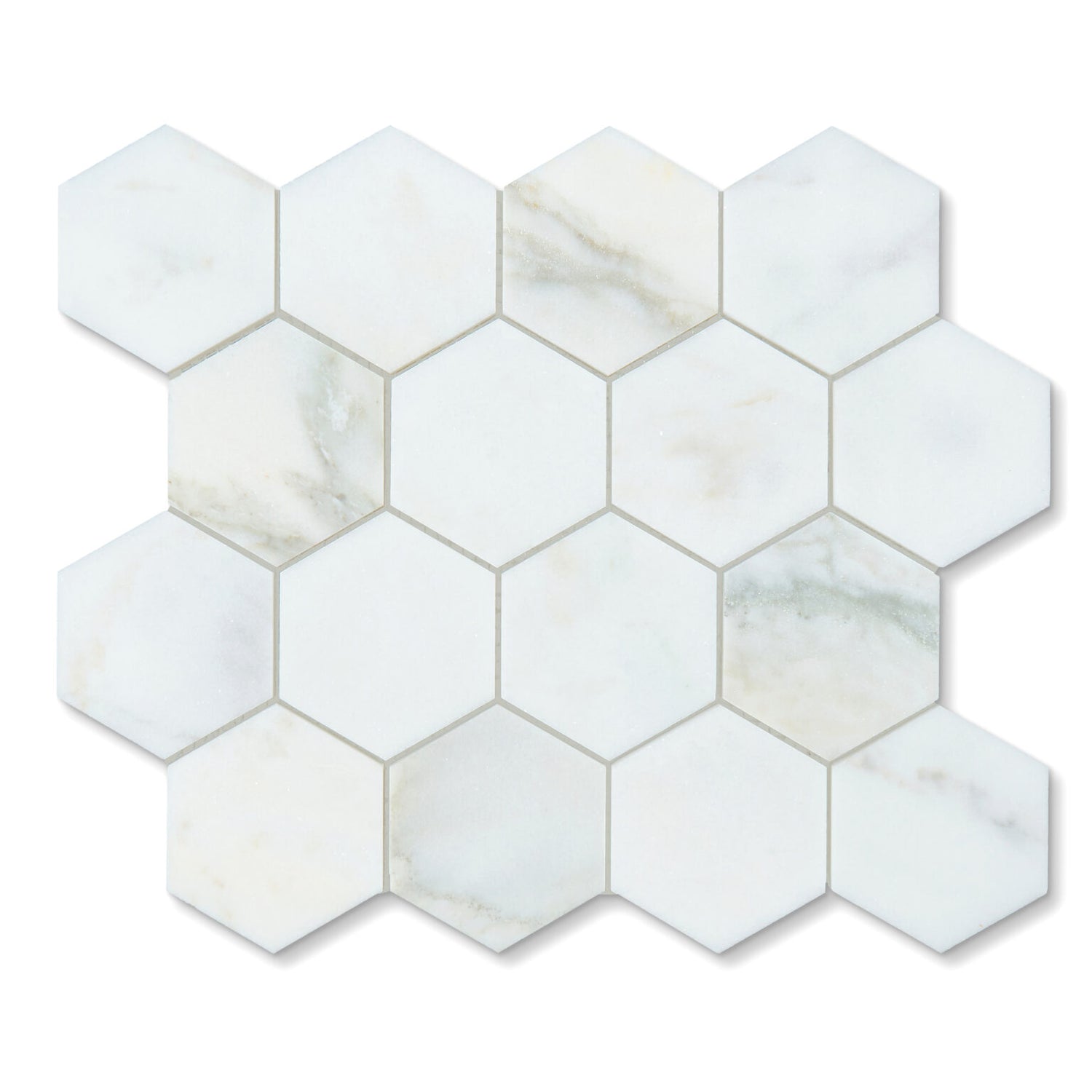 Sample of Calacatta Oliva Marble Honed 3" Hexagon Mosaic Tile-Marble Mosaic-American Tile Depot