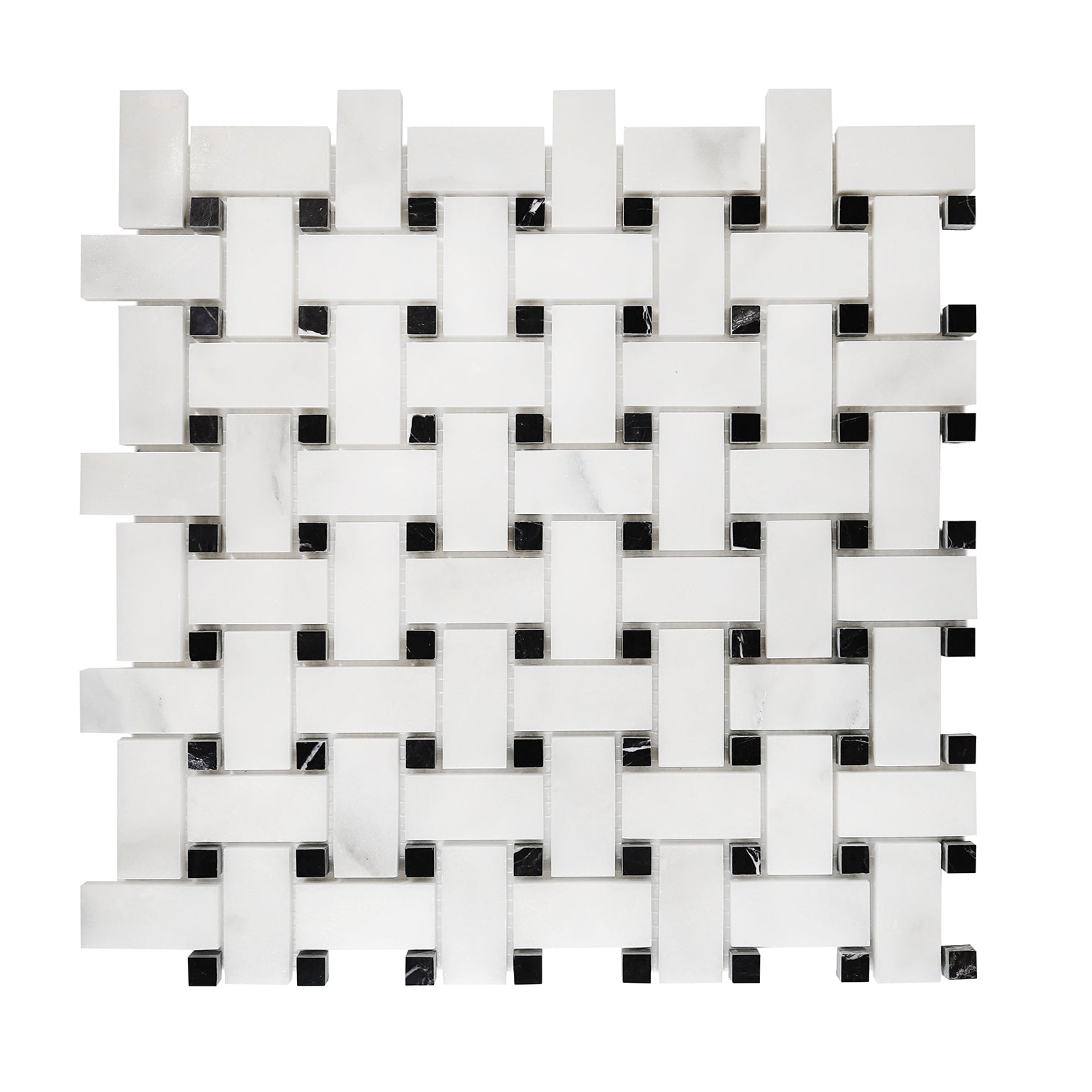 Calacatta Oliva Marble Honed Basketweave Mosaic Tile w/ Black Dots-Marble Mosaic-American Tile Depot