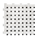 Calacatta Oliva Marble Honed Basketweave Mosaic Tile w/ Black Dots