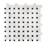 Calacatta Oliva Marble Polished Basketweave Mosaic Tile w/ Black Dots