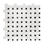 Calacatta Oliva Marble Polished Basketweave Mosaic Tile w/ Black Dots