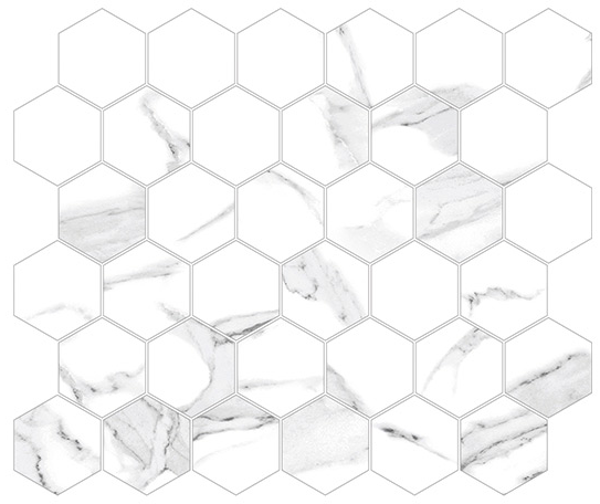 2 X 2 Calacatta White Hexagon Polished Porcelain Mosaic Tile-Porcelain Mosaic-American Tile Depot