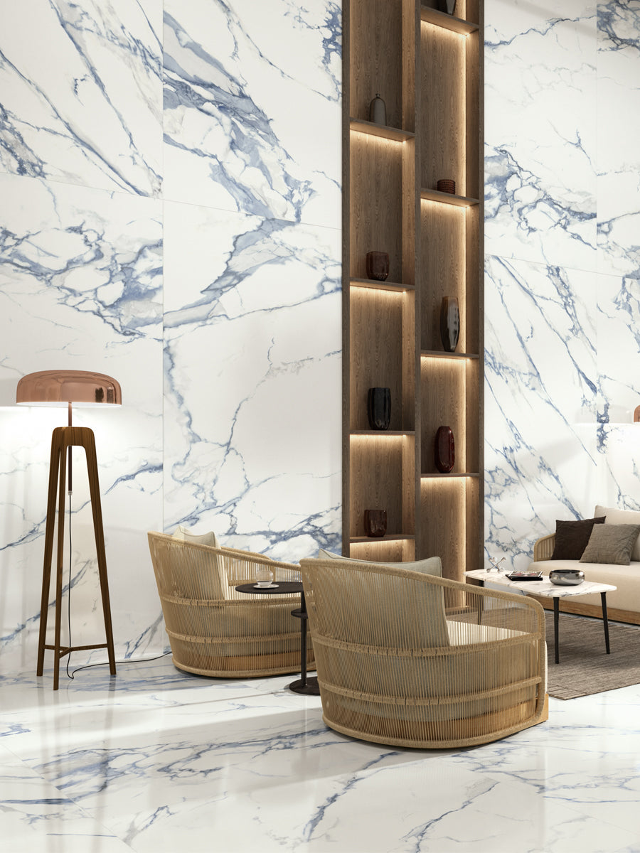 24 X 48 Calacatta Blue Polished Marble Look Porcelain Tile-PORCELAIN-Large Format-American Tile Depot