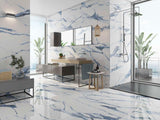 24 X 48 Statuario Blue Polished Marble Look Porcelain Tile