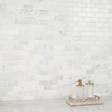 2 X 4 Calacatta Oliva Marble Honed & Beveled Brick Mosaic Tile