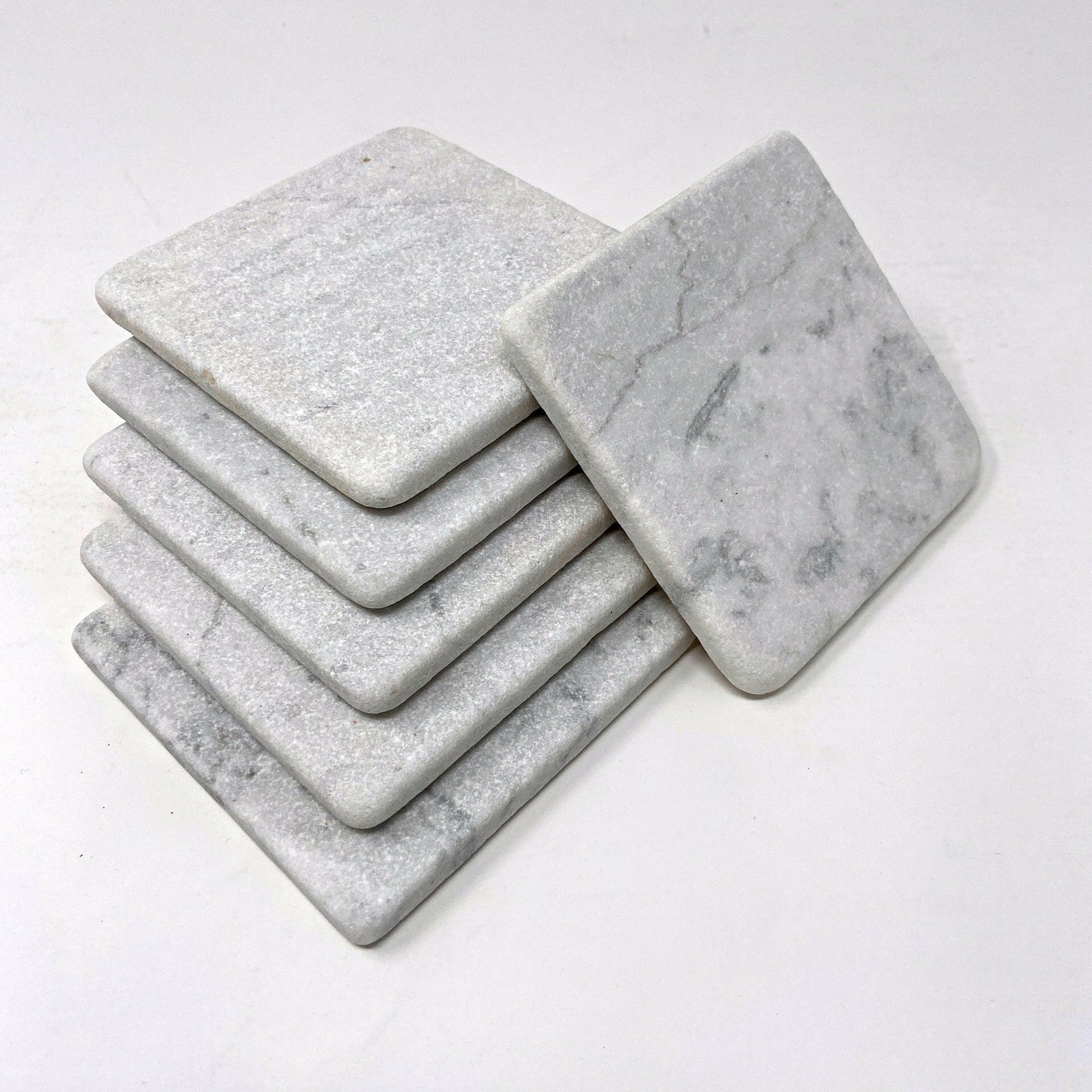 Carrara White Marble Handmade Coasters - Set of 4-Marble Coasters-American Tile Depot