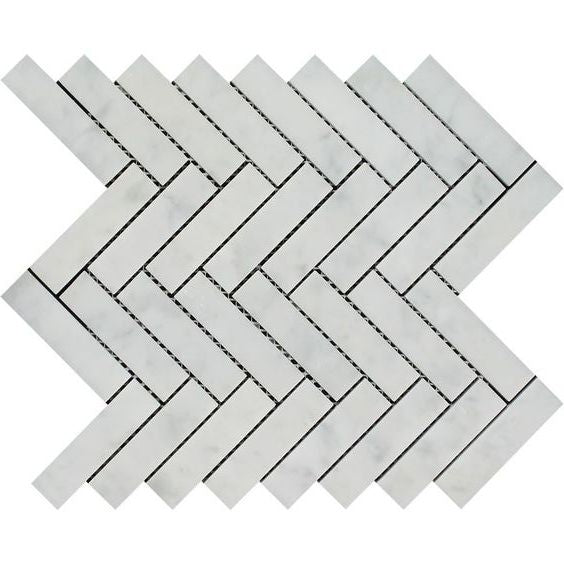 Carrara White Marble Honed 1 x 4 Herringbone Mosaic Tile-Marble Mosaic-American Tile Depot