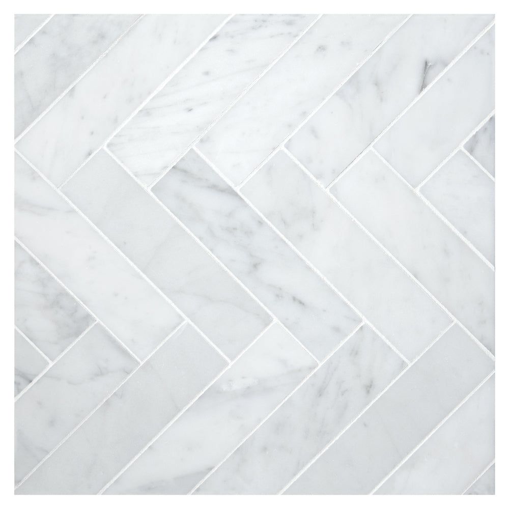 Carrara White Marble Honed 1.25 x 6 Herringbone Mosaic Tile-Marble Mosaic-American Tile Depot