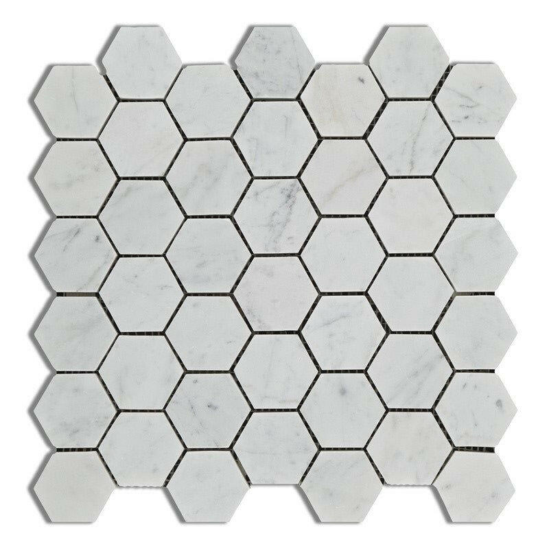 Carrara White Marble Honed 2" Hexagon Mosaic Tile-Marble Mosaic-American Tile Depot