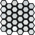 Carrara White Marble Honed 2" Vortex Hexagon Mosaic Tile w / Black-Marble Mosaic-American Tile Depot