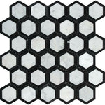 Carrara White Marble Honed 2" Vortex Hexagon Mosaic Tile w / Black-Marble Mosaic-American Tile Depot