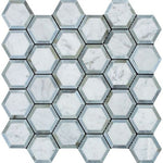 Carrara White Marble Honed 2" Vortex Hexagon Mosaic Tile w / Blue Gray-Marble Mosaic-American Tile Depot